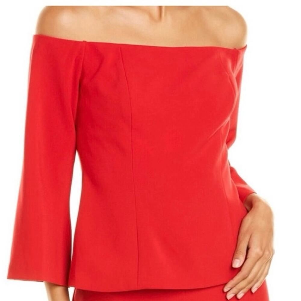 Trina Turk Refined Blouse Top Red Ruby Flared Sleeve Top Size S Made in USA